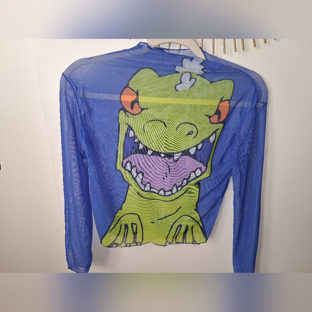 Blue Mesh Top with Cartoon Rugrats Dinosaur Design